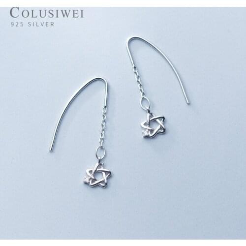 Colusiwei Genuine 925 Sterling Silver Long Chain Star Dazzling CZ Drop Earrings for Women Fashion Earrings Silver Jewelry