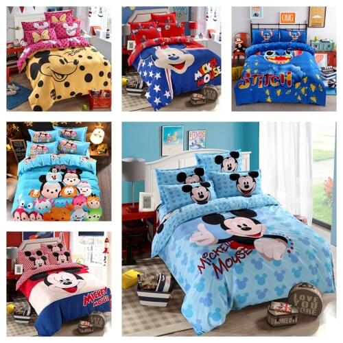 Disney 2021 Children Cartoon Mickey Mouse Bed Sheet Princess Four Piece Set Minnie Bedding Set Pillow Case Stitch Home Textiles