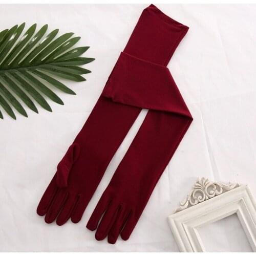 45CM Elbow Length Long Wedding Gloves Woman Finger Red Black White Ivory Pink Bridal Gloves Satin Dance Gloves Gants De Mariee