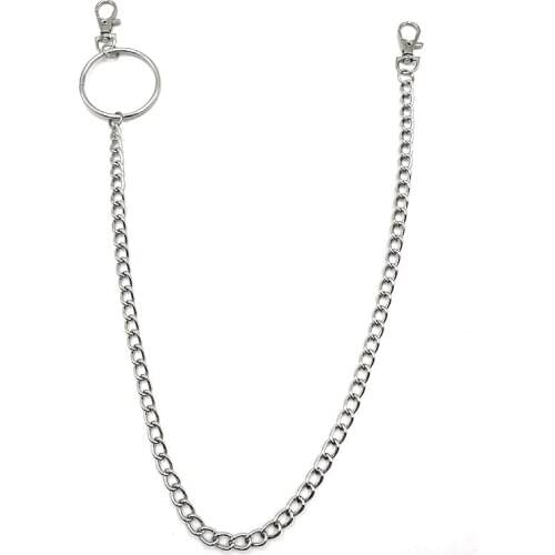 Long Metal Wallet Belt Chain Rock Punk Trousers Hipster Pant Jean Keychain Silver Ring Clip Keyring Mens HipHop Jewelry YE03