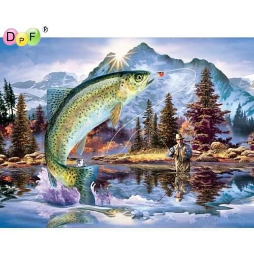 DPF DIY Fish 5D home decor painting wall mosaic full square diamond painting cross stitch diamond embroidery crafts Kits Anima