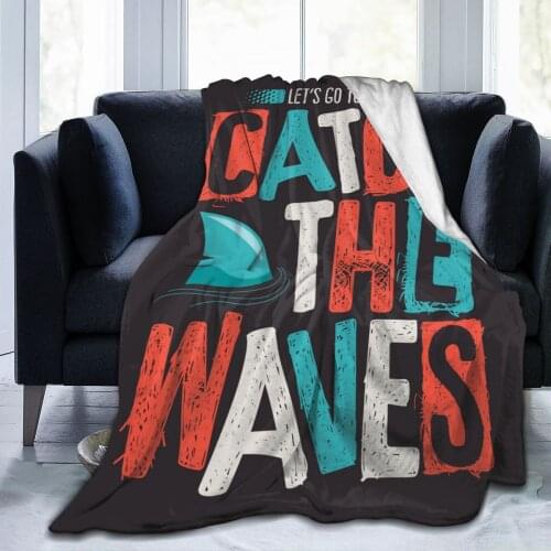 Flannel Blanket Surf Slogan With Shark Soft Thin Fleece Blanket Bedspread Cover for Bed Sofa Home Decor Dropship
