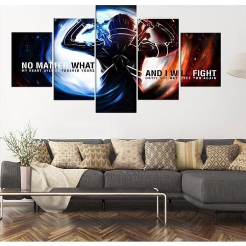 HD Prints Home Decor Canvas Poster 5 Pieces Sword Art Online Anime Painting Wall Art Modular Picture Framework For Living Room
