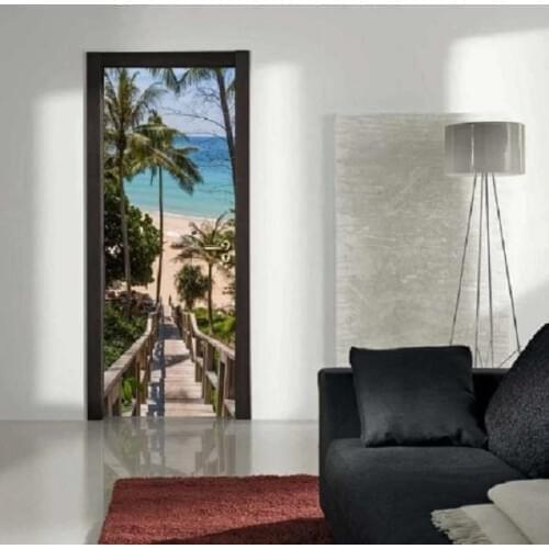 Hot Door Mural Tropical Beach Path Door Sticker DIY Self-adhesive Waterproof Wallpaper Poste for Home Decoration Gift