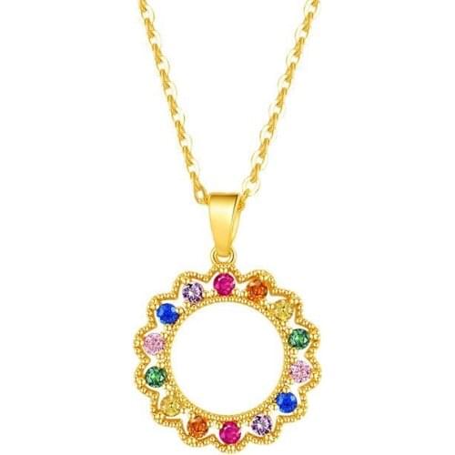 ZSLBS Fashion Crystal Round Pendant Necklace For Women Necklaces Gold Copper Zircon Colorful Bijoux Collier Elegant Jewelry Gift