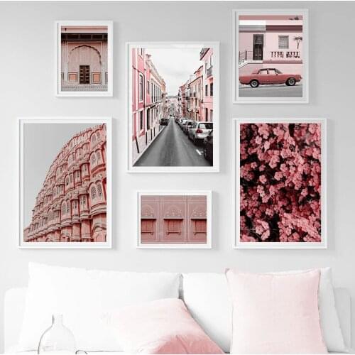 Pink City Door Window India Building Wall Art Canvas Painting Nordic Posters And Prints Wall Pictures For Living Room Decor