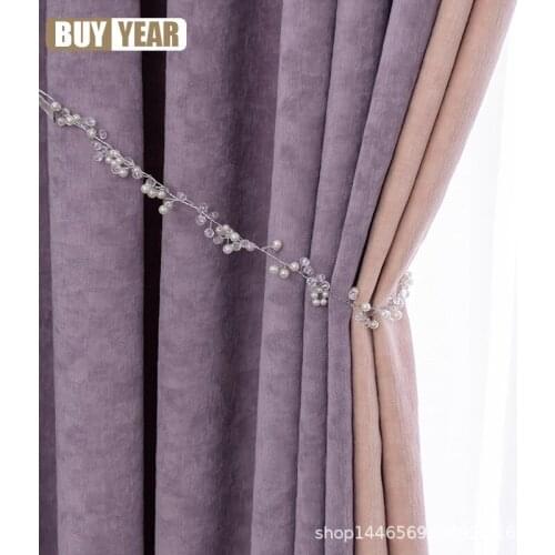 Nordic Minimalist Purple Chenille Cashmere Stitching Curtains High-end for Living Room Bedroom Thickened Curtains Tulle Custom