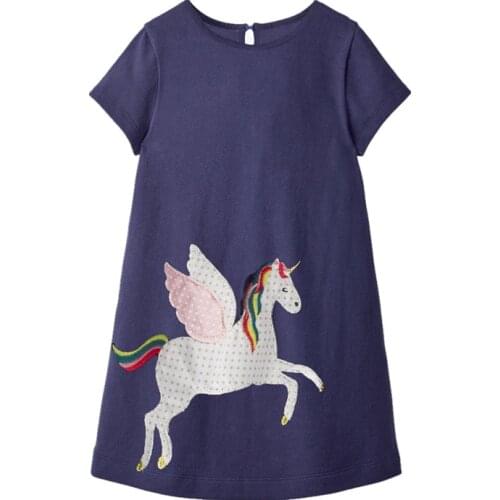 2019 New baby girl dress solid Cotton Unicorn Applique baby dress Animal print kids dresses for girls robe bebe fille 1-6T