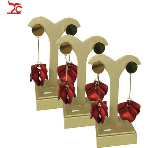 3pcs/lot Earrings Organizer Holder Gold PU Earrings Studs Jewelry Display Storage Stand Counter Earring Display Rack