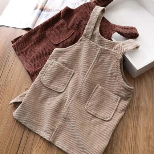 Autumn Winter Corduroy Girl Sundress Loose Suspenders Dress Baby Girl Belt Dresses For Girls Color Overalls Kids Girls Jumpsuit