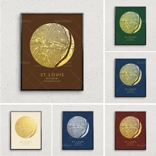 St. Louis map printing, gold and silver circular map, St. Louis mural, St. Louis city poster, Father’s Day gift