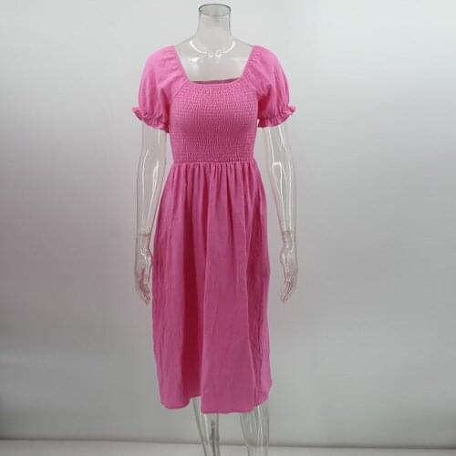 WildPinky Summer Sexy Long Women Dress Solid Backless Club Dress Slash Neck Female Puff Sleeve Ladies Split Party Dress Vestidos