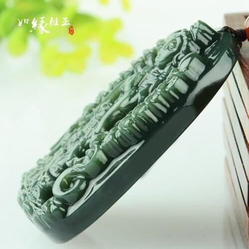 Natural HETIAN Nephrite Pendant Hand-Carved Thousand Hands Kwan-Yin Round Necklace Mens Fashion Jades Jewelry