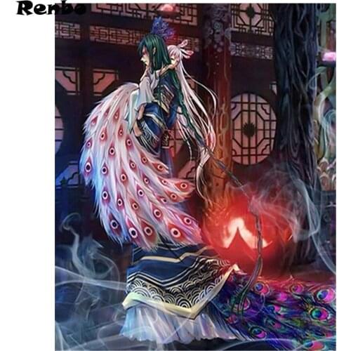 Full square round Diy Diamond Painting Peacock fairy couple Cross-Stitch 5D Rhinestones Embroidery Diamond Mosaic Japan cartoon