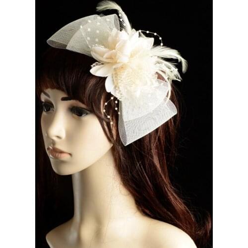 New Bow Feather Headband Cheveux Yarn Flower Hat Hair band Bridal Hair Accessories Tiara De Noiva Wedding Bijoux Women head band