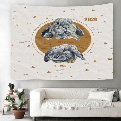 Grey Rabbit Tapestry Wall Hanging White/Green Background Wall Tapestry Dorm Decor Cartoon Tapestry Home Textile Wall Carpets2020