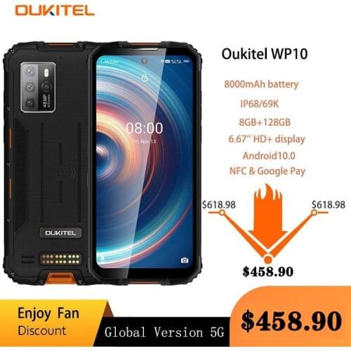 Oukitel New 5G Rugged Smartphone 8GB+128GB 8000mAh 6.67'' NFC Quad Core Android10 Mobile Phone MT6762D 48M/16M Camera Cell Phone