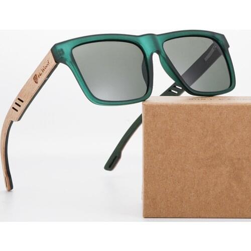 FENCHI Polarized Sunglasses For Men Wood High Quality Retro Vintage Square Women Sun Glasses Driving Eyewear Male