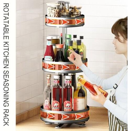 360° Rotating Condiments Metal Storage Rack Multi-Layer Condiments Turntable Spice Container Kitchen Supplies D1
