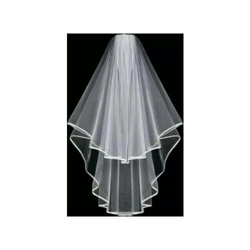 Bridal Wedding Veil 2 Tier Comb Attached Handmade Elbow Length White 2023