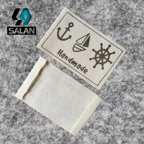 Stock hand made printed Cotton Label Customized clothing labels Sewing Fabric printed tags custom handwork tag