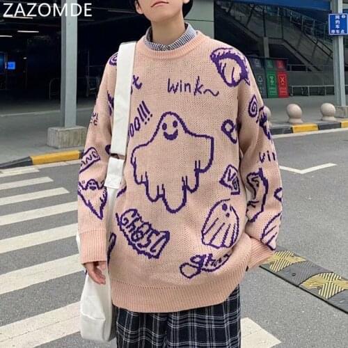ZAZOMDE 2021 Vintage Sweater Pullovers Hip Hop Knitted Sweater Men Casual Harajuku Couple Knit Pullover Streetwear Men Oversized