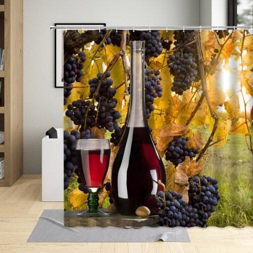 Countryside Vineyard Landscape Shower Curtain Red Wine Grape Blueberry Fruit Plantation Home Decor Bathroom Curtains With Hooks