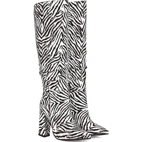 Super High Thick Heel Pointed Toe Pleated Knee-Length Boots A Variety Of Colors Trendy Personality Fashionable High Tube Boots