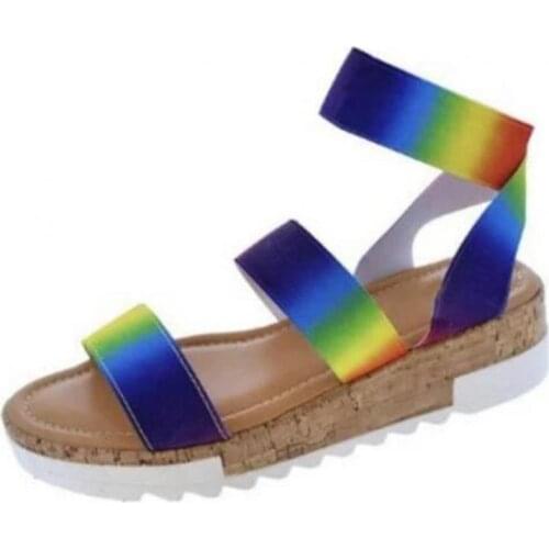 Wholesale Big Size 35-43 Female Summer Multi Color Platform Sandals Rainbow 2021 Women Fashion Shoes Woman Gladiator Open