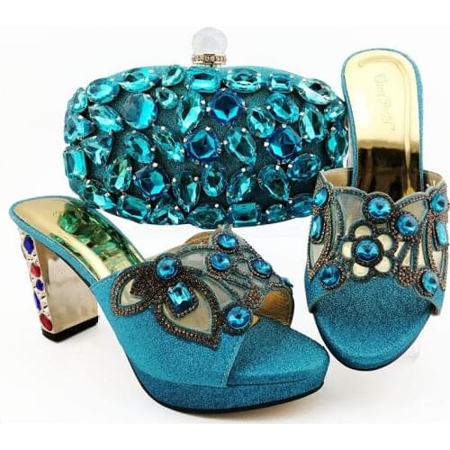 High Quality New Arrivals Christmas Party Italian Shoes and Bag to Match in Blue Color African Lady Matching Shoes and Bag