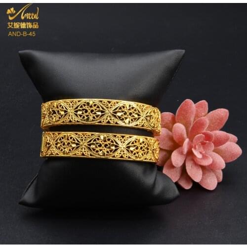 Dubai Gold Bangles 24k Plated Indian Bangle African Luxury Women Hard Bracelets Charm Wedding Ethiopian Arabic Hand Jewelry