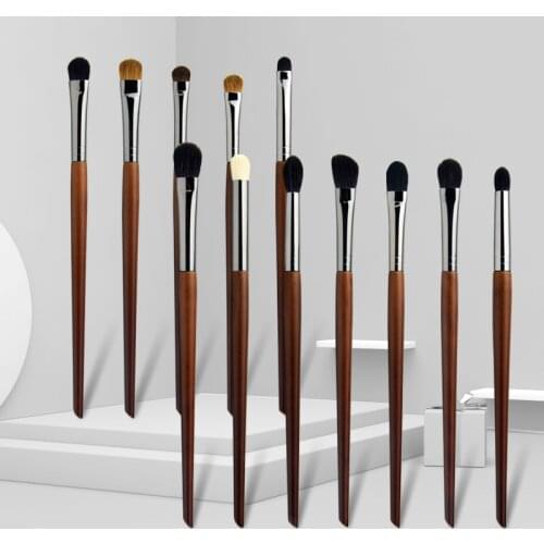 12pcs/set Animal hair Eye Makeup brushes Wood handle detail Eyeshadow cream make up brushes smudge highlighter crease eyebrow
