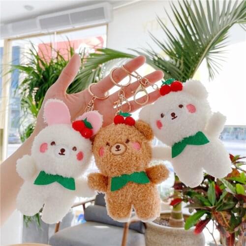 12cm animal plush toy Kawaii bear keychain Car key accessories Lovely party promotion gift Bunny plush keychain