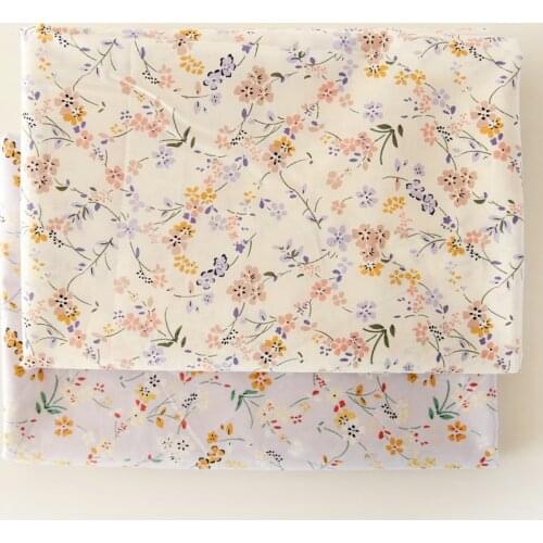 145x50cm Spring and Summer Thin White Purple Fruit Blossom Cotton Fabric, Maiking Clothing Dress Handmade DIY Cloth