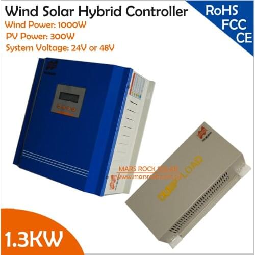 1.3KW (1KW Wind + 300W Solar) 24V or 48V Wind Solar Hybrid Controller with Free dump load for Gel, Sealed or Flooded batteries
