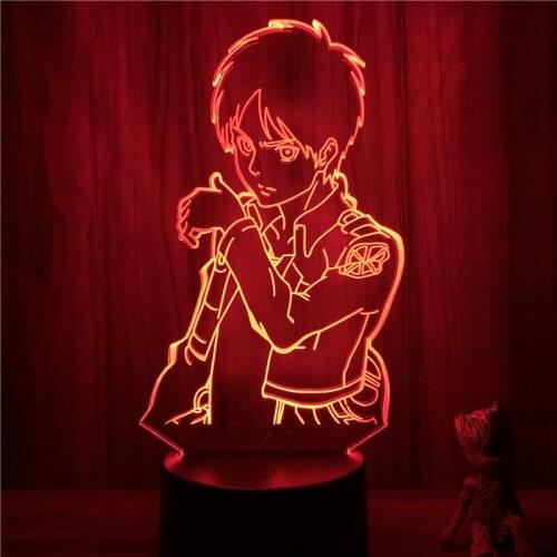 3D Nightlight Anime Eren Cool Face Attack on Titan Figure 7 Colors Touch Optical Illusion Table Lamp Gift Room Decor Light
