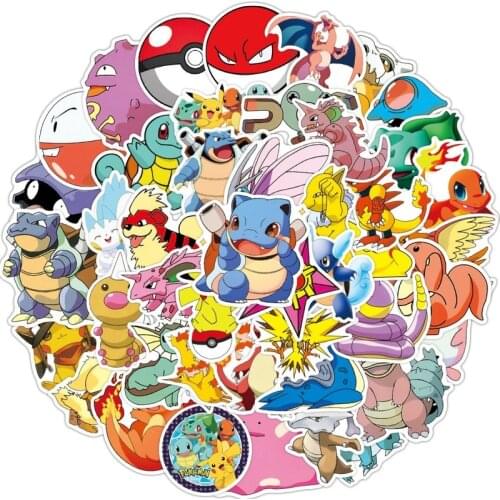 50PCS Pokemon Figures Pikachu Sticker Aesthetics Cartoon Anime Cute Graffiti Water Cup Guitar Bike Suitcase Notebook Sticker 7CM