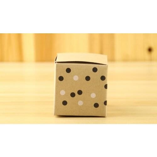 6x6x6cm Vintage Wedding decoration candy box of Kraft Paper Square gift box with black and white dot For small cake box 100Pcs