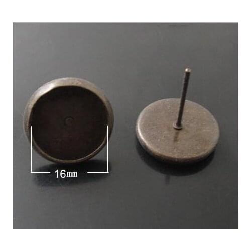 Free shipping!!! 200pcs bronze Cabochon Settings Earring Post /pad 16mm