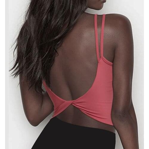 Sexy Inner Padded Gym Vest Fitness Bras Crop Tops Women Plain Soft Nylon Yoga Workout Sports Bras with Removable Pads