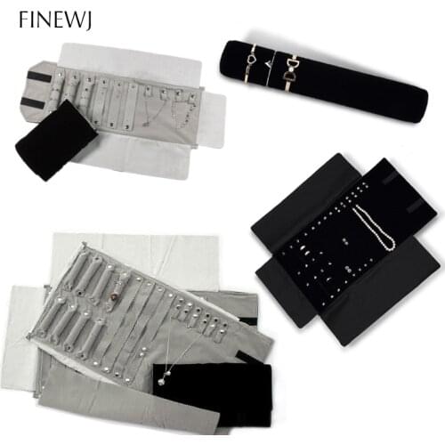 Portable Black Velvet Travel Jewelry Carrying Case Roll Bag Pendant Necklace Bracelet Earrings Ring Storage Bag Organizer Pouch