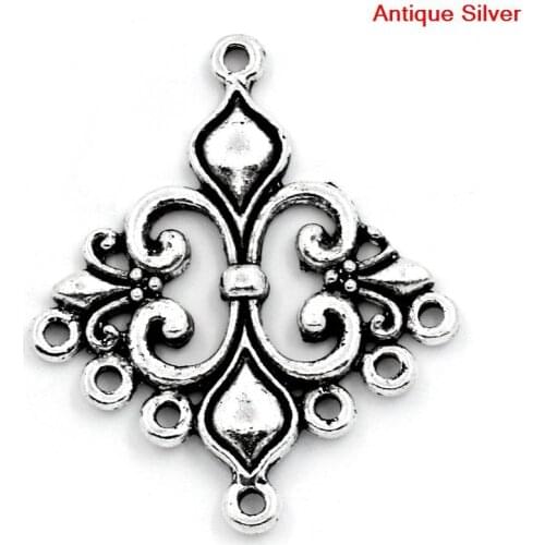 DoreenBeads Zinc Alloy Chandelier Connectors Rhombus Antique Silver Color Fligree Vintage DIY Making Jewelry 3.6cm x 3cm, 30 PCs