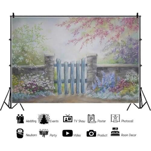 Watercolor Painting Fence Flower Castle Background for Portrait Photography Decors Photographic Backdrops Photocall Studio