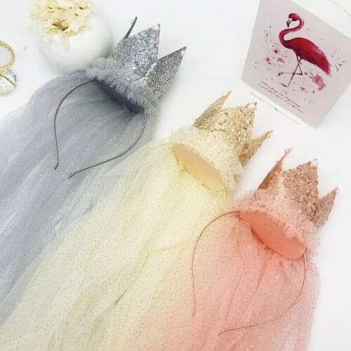 High Quality Princess Crown Birthday Party Hat With Lace Yarn Girls Kids Favor Headdress