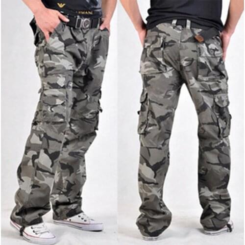 2020 Mens Fashion Casual Loose Multiple Bag Camouflage Pants Youth Cotton DP Cargo Trousers