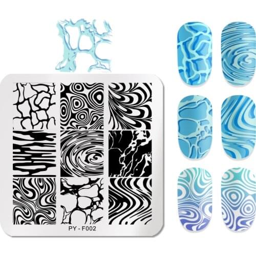 PICT YOU Square Nail Stamping Plates Water Pattern Series Design Plate Stainless Steel Nail Art Image Templates Tools F002