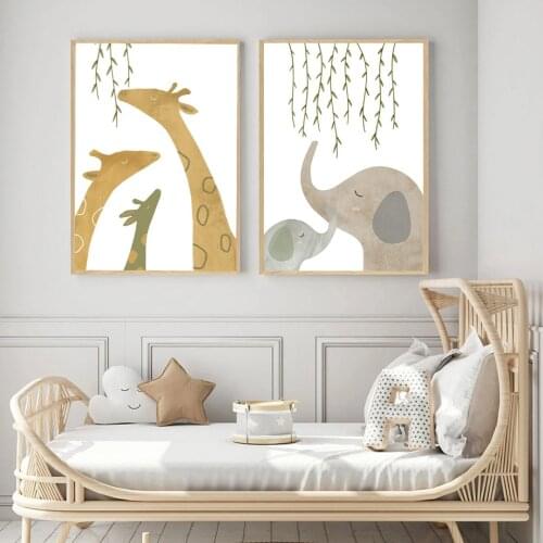Lion Leopard Elephant Giraffe Leaf Wall Art Canvas Painting Nordic Posters And Prints Wall Pictures Baby Kids Kawaii Room Decor