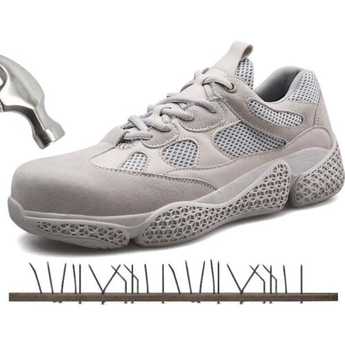 Men Genuine Leather Safety Work Boots Outdoor Breathable Sneakers Indestructible Anti-smash Puncture-Proof Labor Insurance Shoes