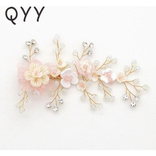 QYY New Flower Crystal Wedding Hair Pins for Women Fashion Crystal Handmade Hairpins Newest Wedding Hair Clips Jewelry Gifts