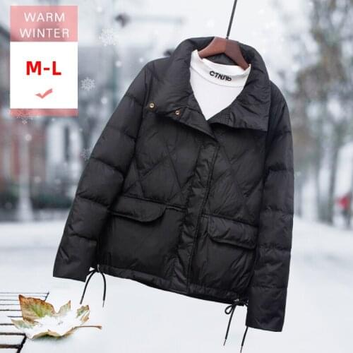 New Women Winter Short White Duck Down Jacket Stand Collar Female Loose Warm Zipper Coat Big Size Solid Windproof Good Quanlity